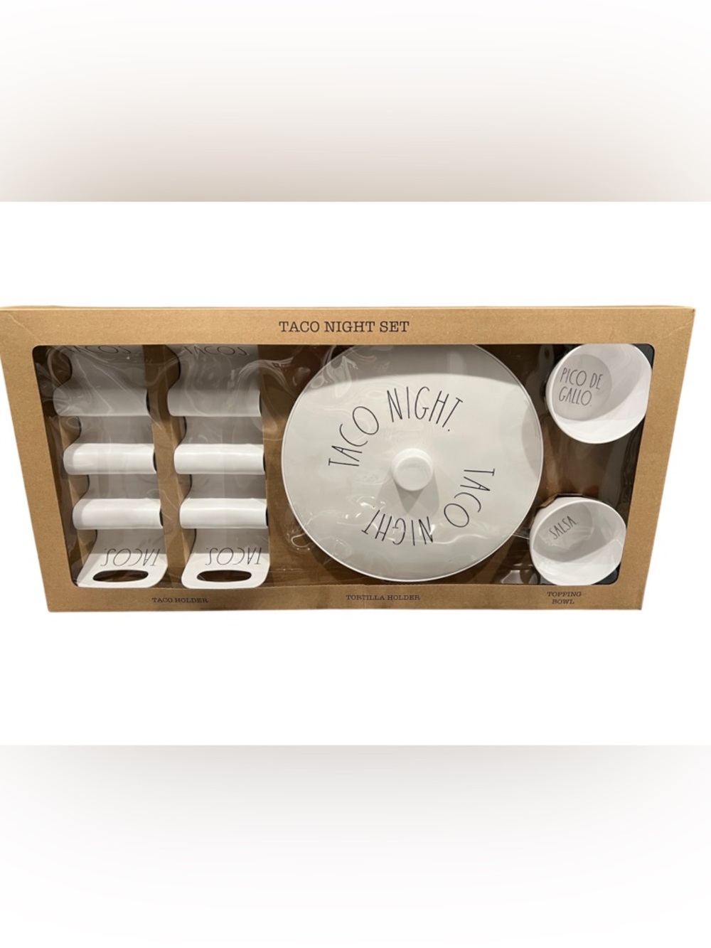 Rae Dunn Taco Night Set 100% Melamine Taco Holder Tortilla Holder Topping Bowl